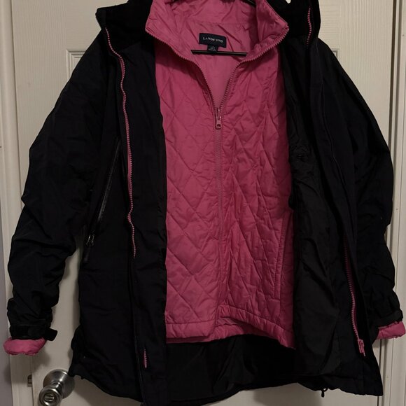Womens Lands End Black & Pink Ski Jacket Size LG 14-16 - Picture 3 of 8